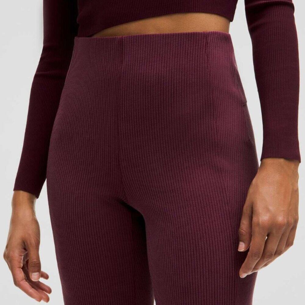 Lululemon Ribbed Softstreme Flared Pant 33" Regular Garnet/Maroon Size 12 - Picture 2 of 11